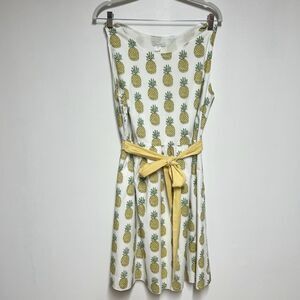 Garnet Hill Cotton Sleeveless Fit and Flare Pineapple Print Summer Dress Sz 14